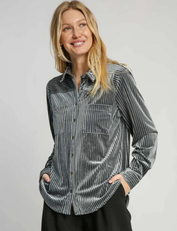 UMGEE Velvet Button Down Top Gunmetal