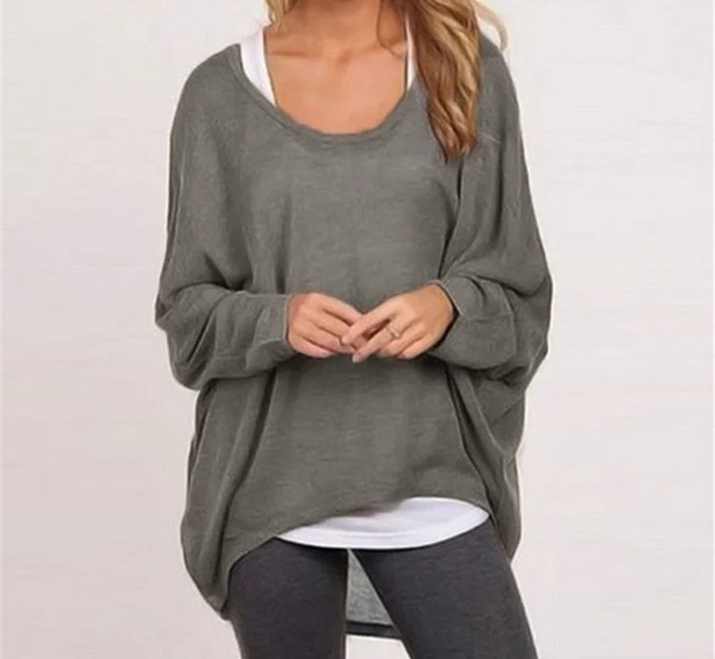 Women Sweater Jumper Pullover Batwing Long Sleeve Casual Loose Solid Blouse Shirt Top Plus