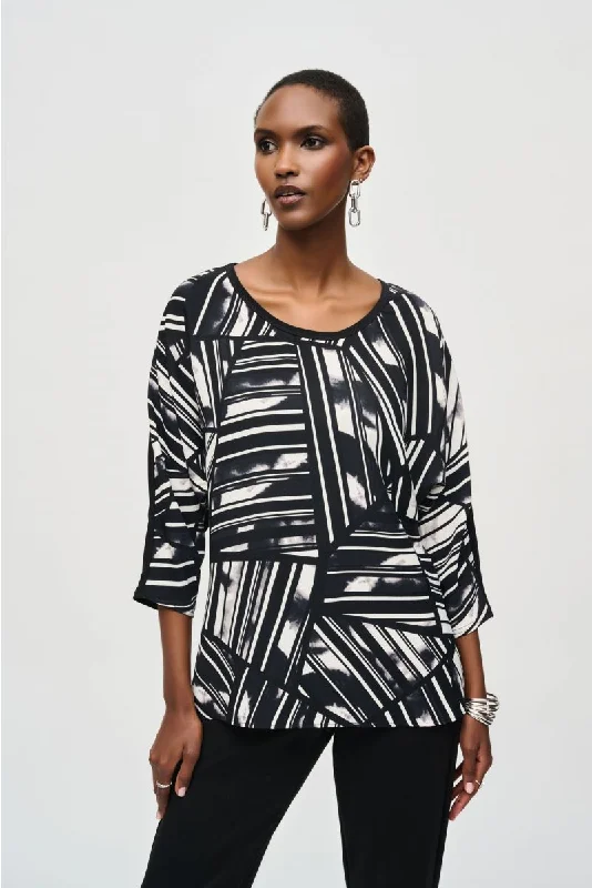 Joseph Ribkoff Black/Multi Abstract Stripe Scoop Neck Top 243331