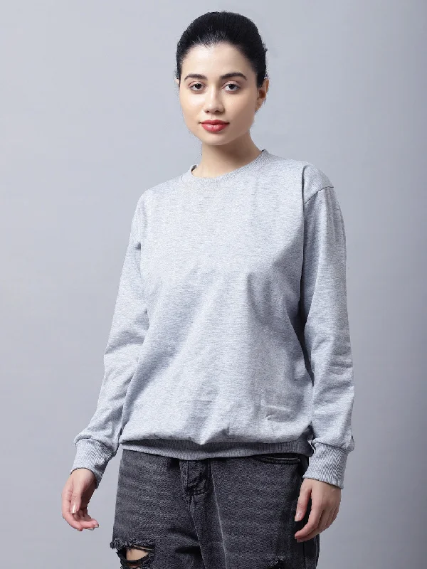 Vimal Jonney Fleece Round Neck Grey Melange Sweatshirt For Women