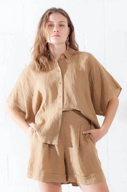 Momonì Womens Elafonissi Shirt Sand Brown Color ByAdushka