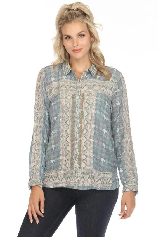 Johnny Was Biya Bixby Button-Down Silk Blouse B11923A8 Boho Chic