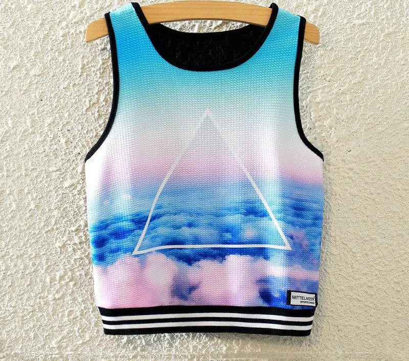 Fashion Women Sleeveless Sky Print Crop Top Cropped Tops Casual Top Fitness Women Vest Tank Tops