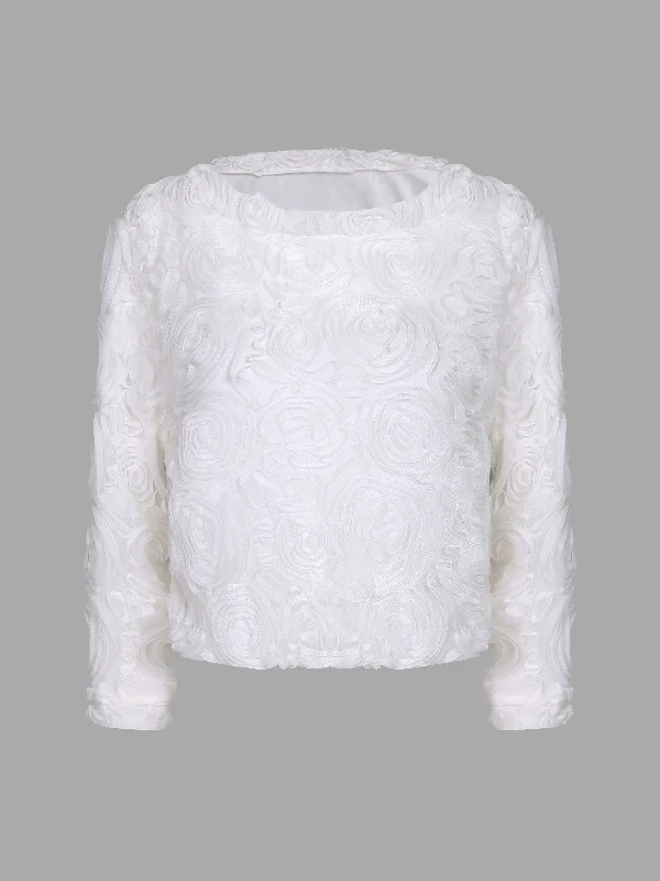 Custom Long Sleeve Flower Pattern White T-Shirts