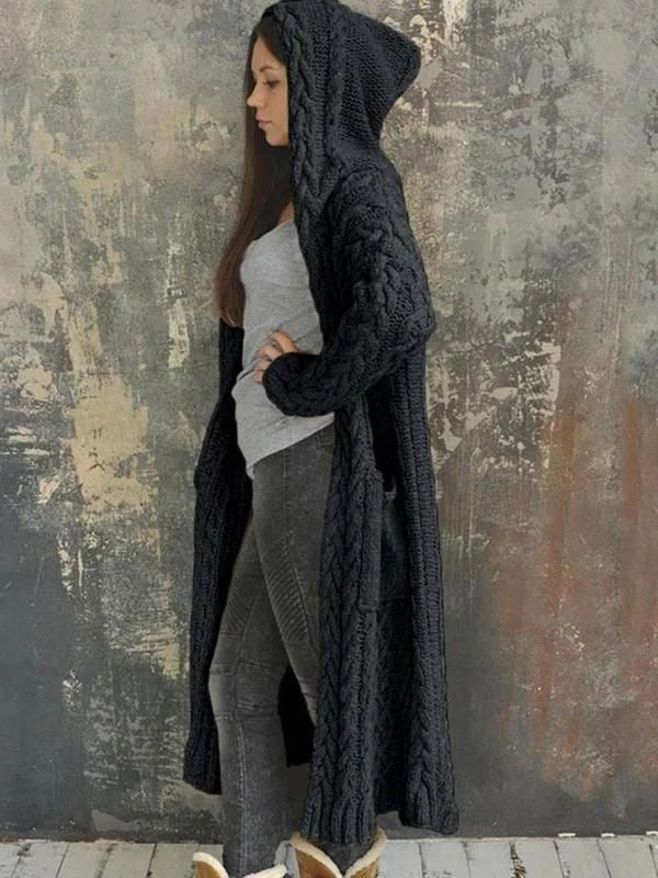 Hooded Warm Cardigan For Women, Bohemian Knitted Jumper