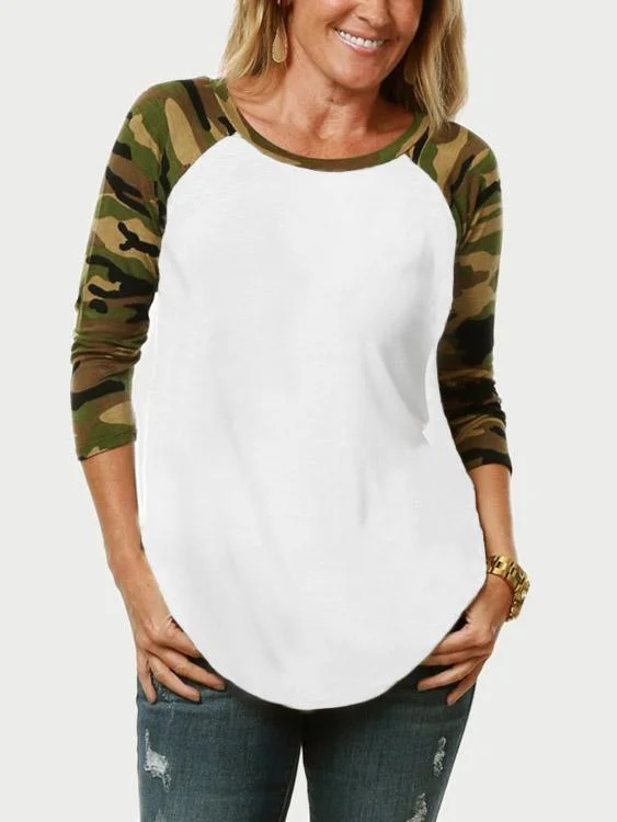 Custom Round Neck Camouflage Long Sleeve White T-Shirts