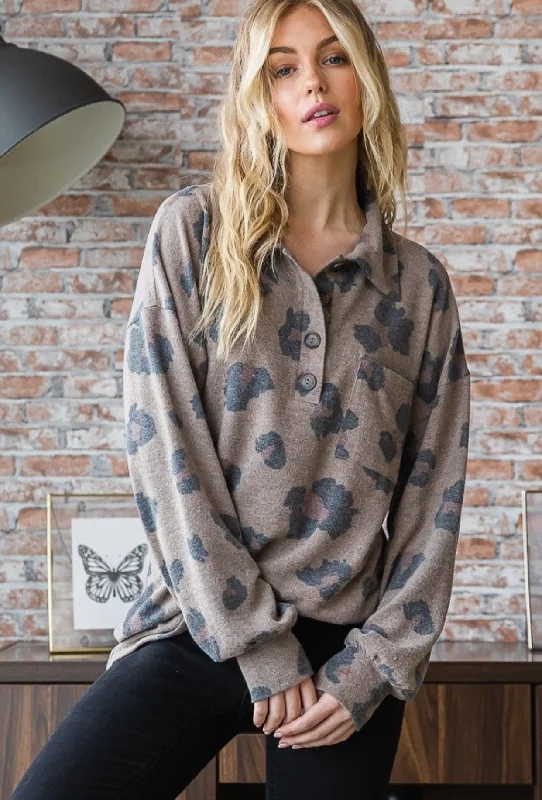 Mocha Animal Print Collar Top