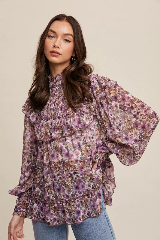 Floral Smocked Neck Blouse