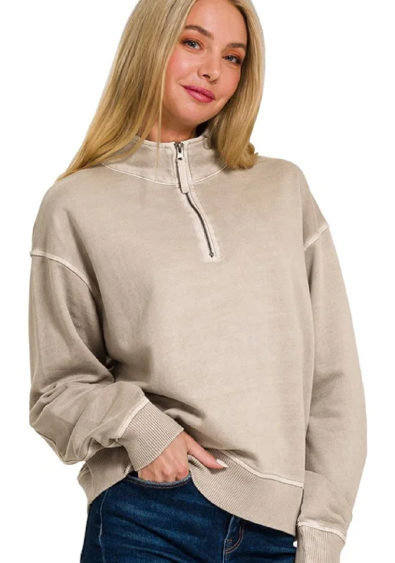 French Terry Half Zip Sweatshirt Pullover Ash Mocha