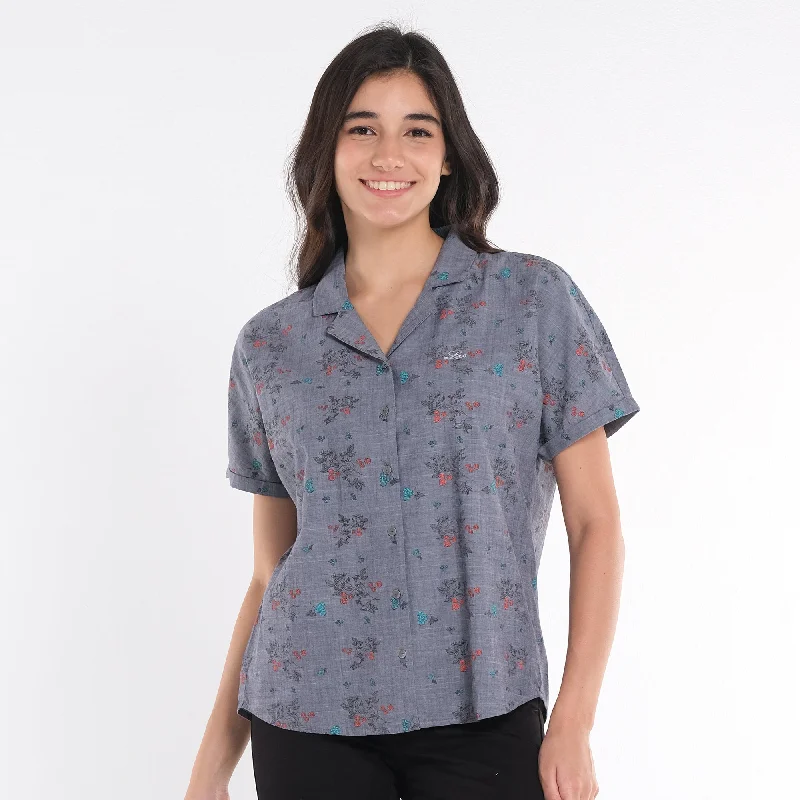 LEE LADIES BUTTON-DOWN PRINTED FABRIC POLO