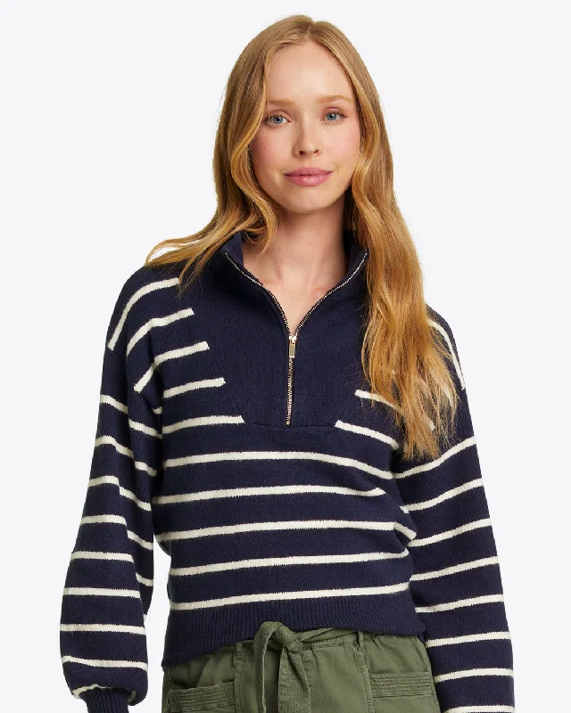 Striped Quarter Zip Sweater in Mariner Stripe