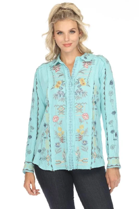 Johnny Was Biya Leyla Embroidered Button-Down Blouse B13324 Boho Chic