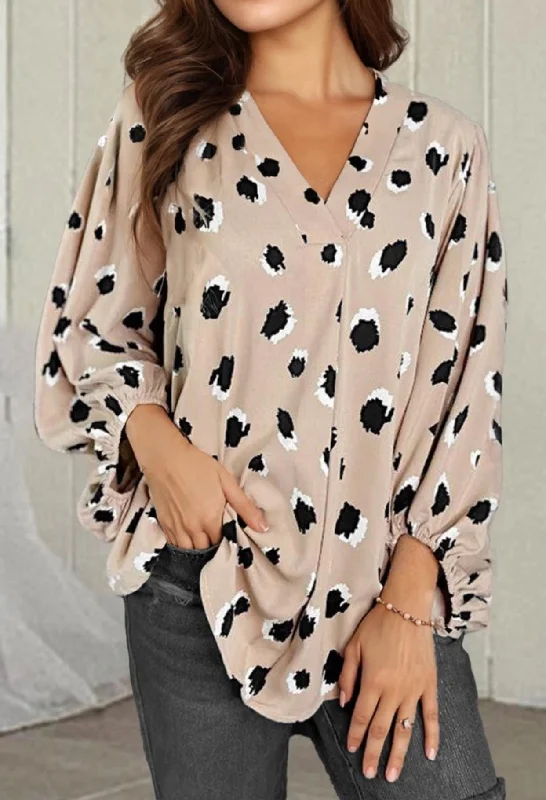 Josie Dotted V Neck Balloon Sleeve Top