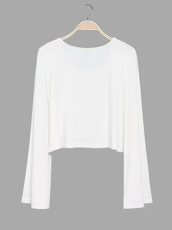 Custom Round Neck Sheer Long Sleeve White Top