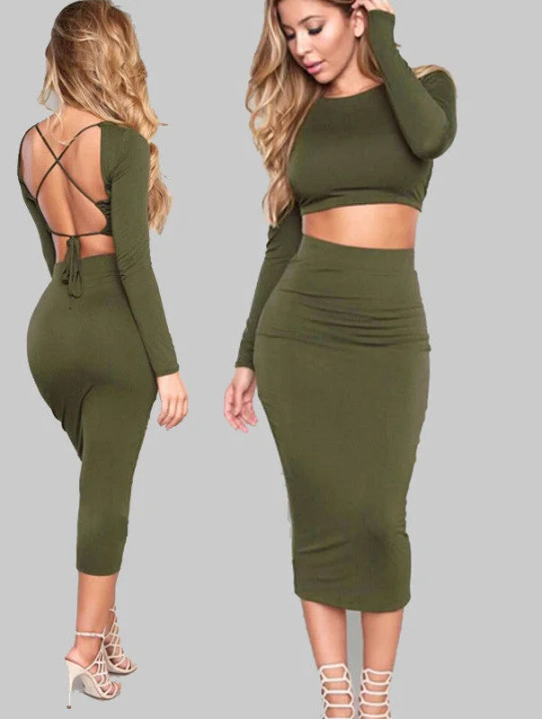 2 Piece Set Dress Strap Party Maxi Bodycon Dress