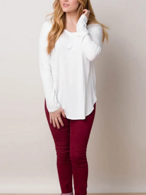 Custom Round Neck Long Sleeve Curved Hem Top