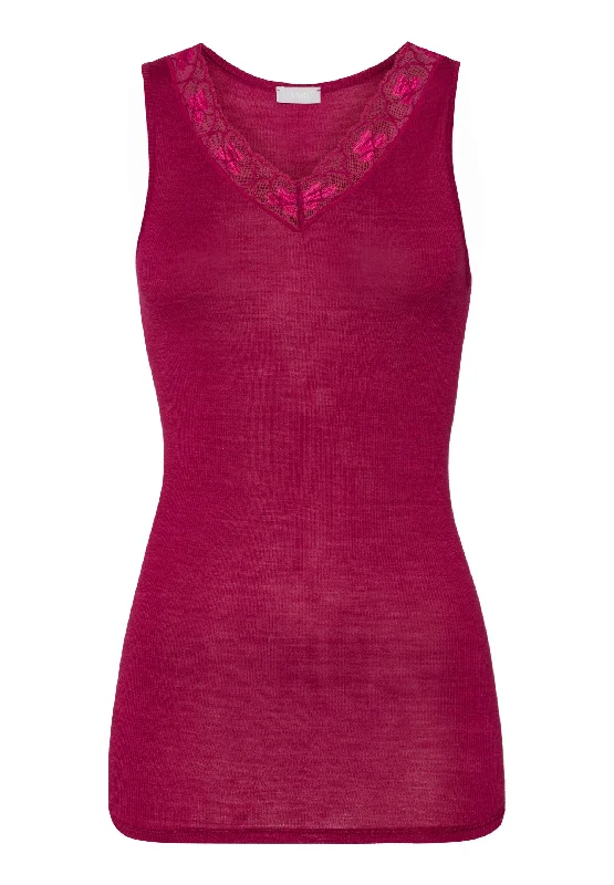 Woolen Lace Fine Ribbed Wool And Silk Tank Top | Intense Garnet 70971-2406