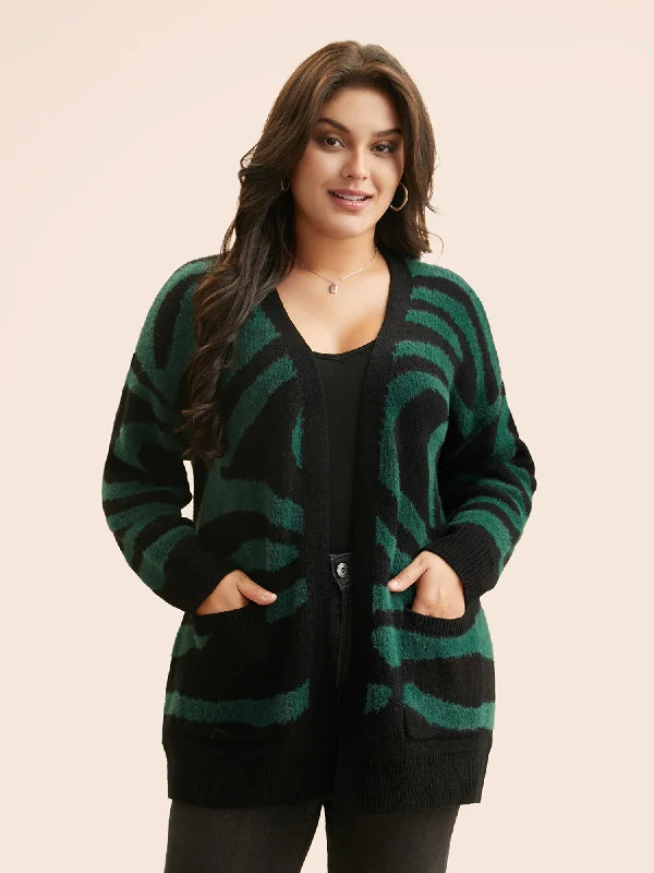 Zebra Jacquard Drop Shoulder Cardigan