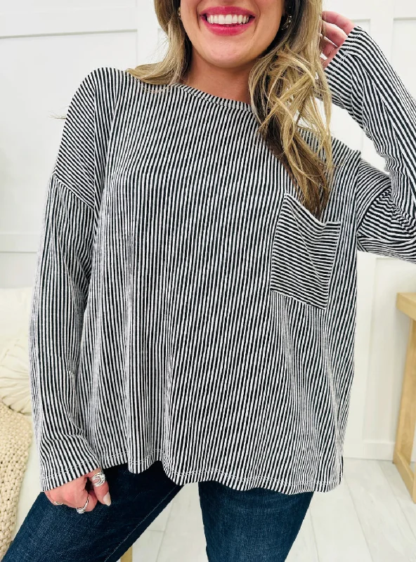 Ribbed Striped Long Sleeve Top Black