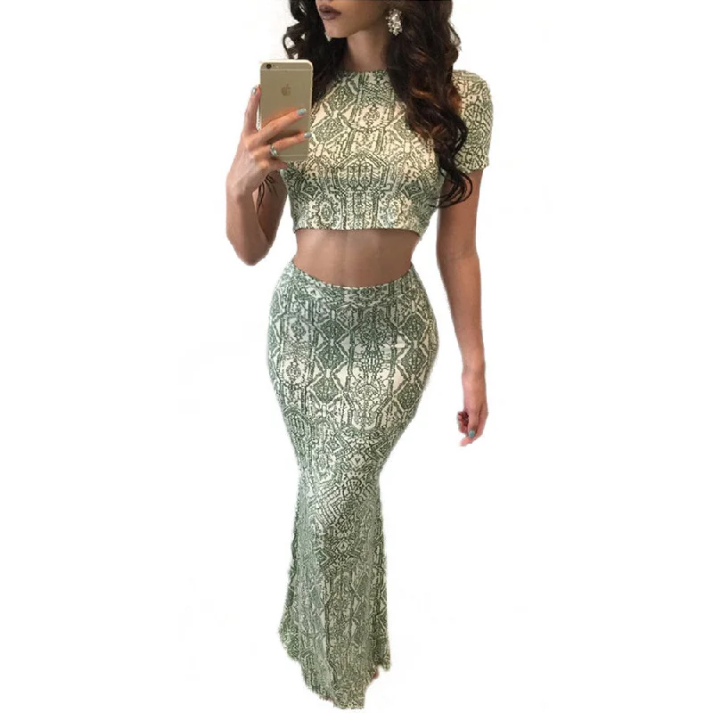 High Waisted Two Piece Set Crop Top Dress