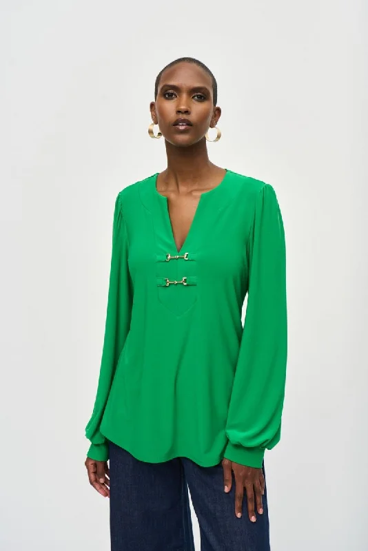 Joseph Ribkoff V-Neck Puff Sleeve Flared Top 243185