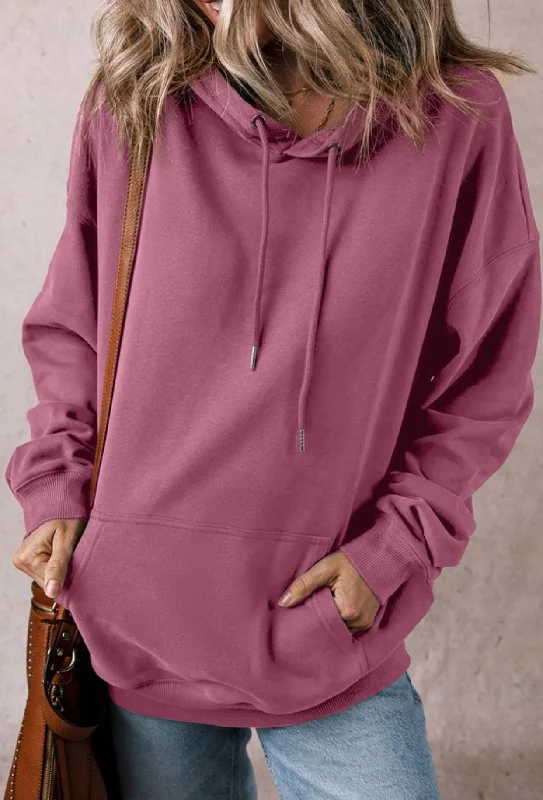 Berry Fleece Lined Pocket Hoodie Sweatshirt