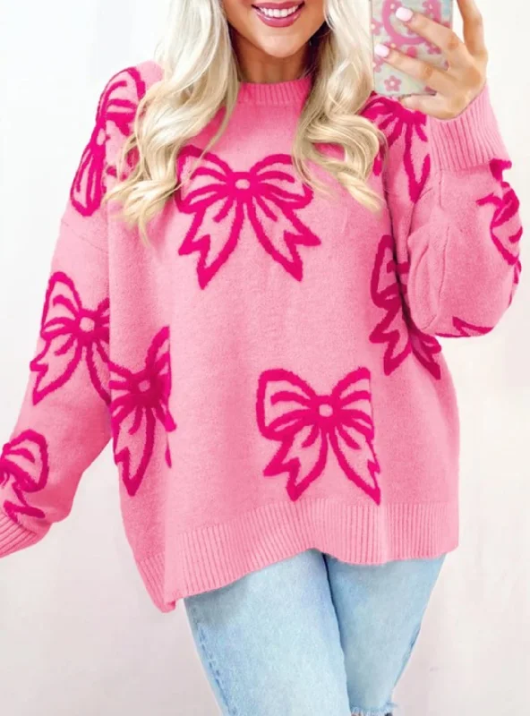 Pink Bow Crew Neck Sweater