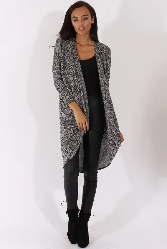 Marl Grey Dipped Hem Cardigan - Rosalinda